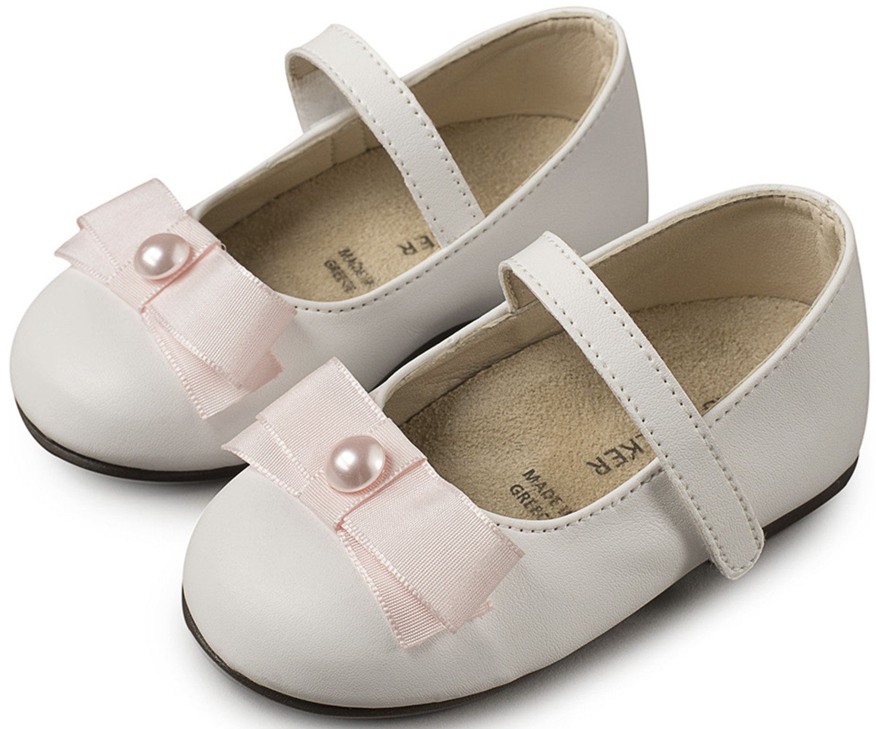 BS3500-WHITE-PINK-BABYWALKER Γοβάκι Μονή Μπαρέτα με Φιόγκο BS3500 Λευκό-Ροζ - Image 1
