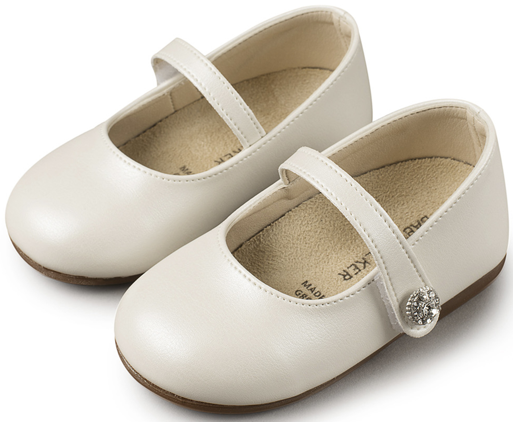 BS3502-IVORY-BABYWALKER Γοβάκι Μονή Μπαρέτα με Στρασένιο Κουμπάκι BS3502 Εκρού - Image 1