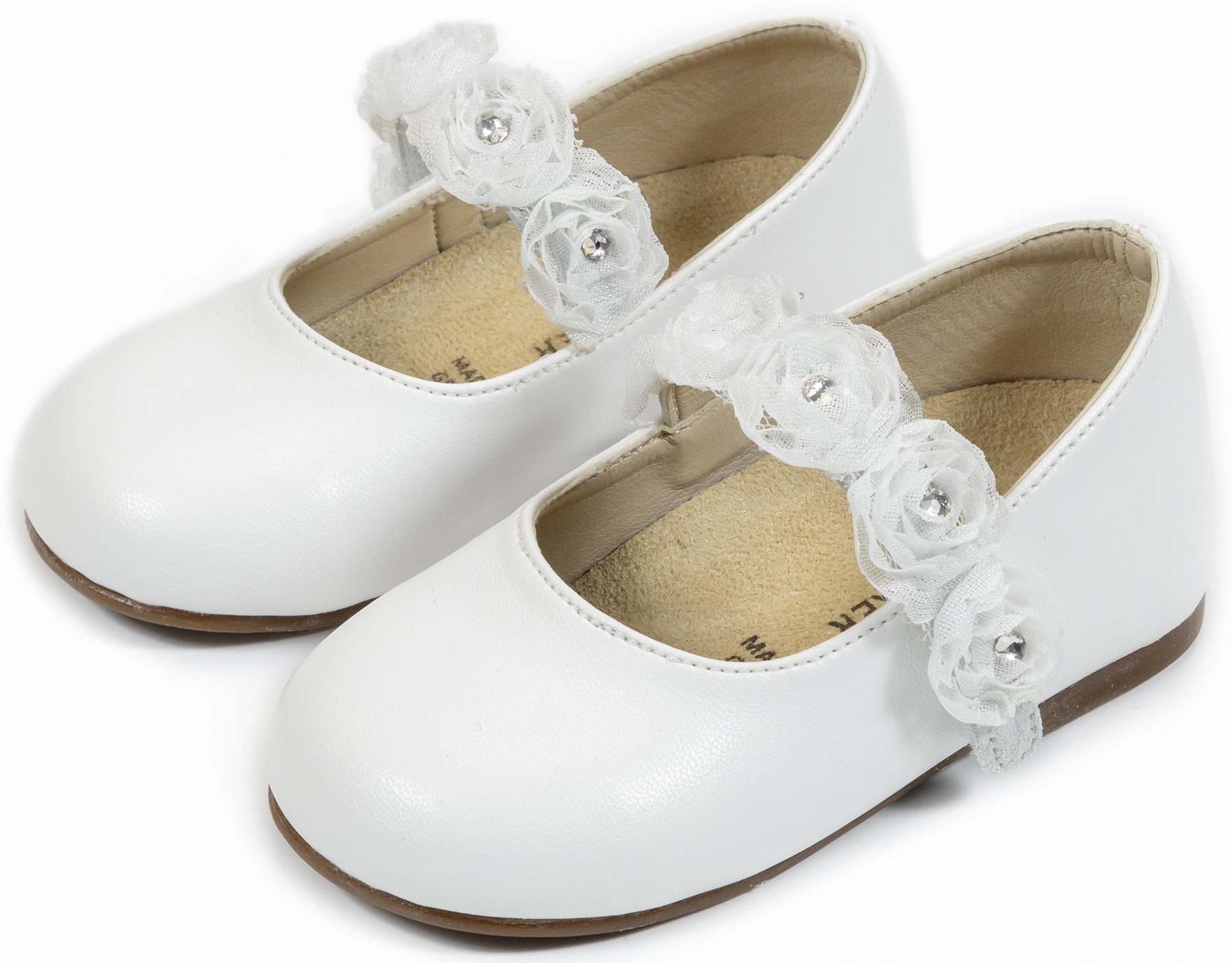BS3523-WHITE-BABYWALKER Γοβάκι Μονή Μπαρέτα με Λουλούδια BS3523 Λευκό - Image 1