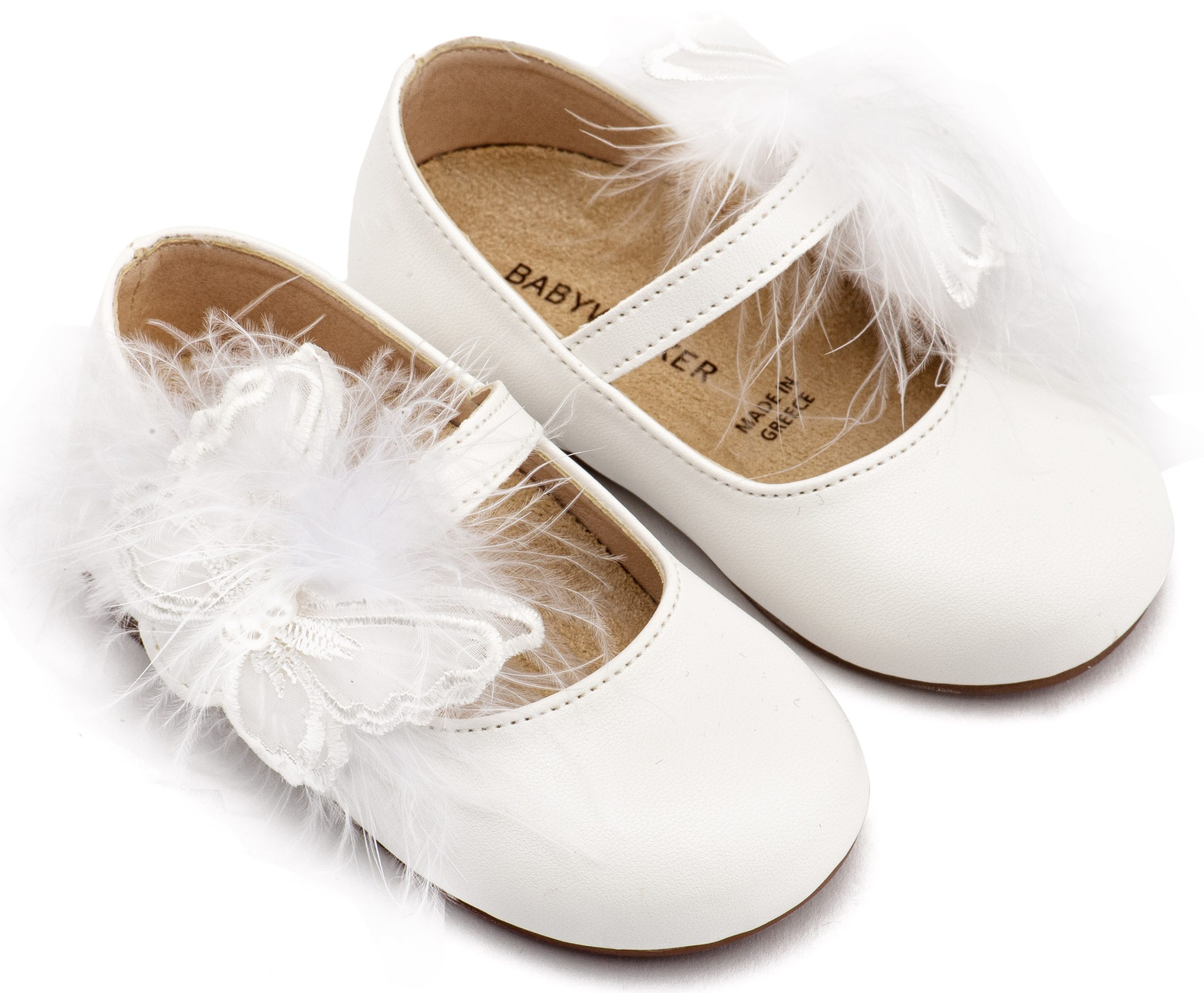 BS3598-WHITE1-BABYWALKER Γοβάκι Μονή Μπαρέτα Διακοσμημένη με Χειροποίητο Διακοσμητικό BS3598 Λευκό - Image 1