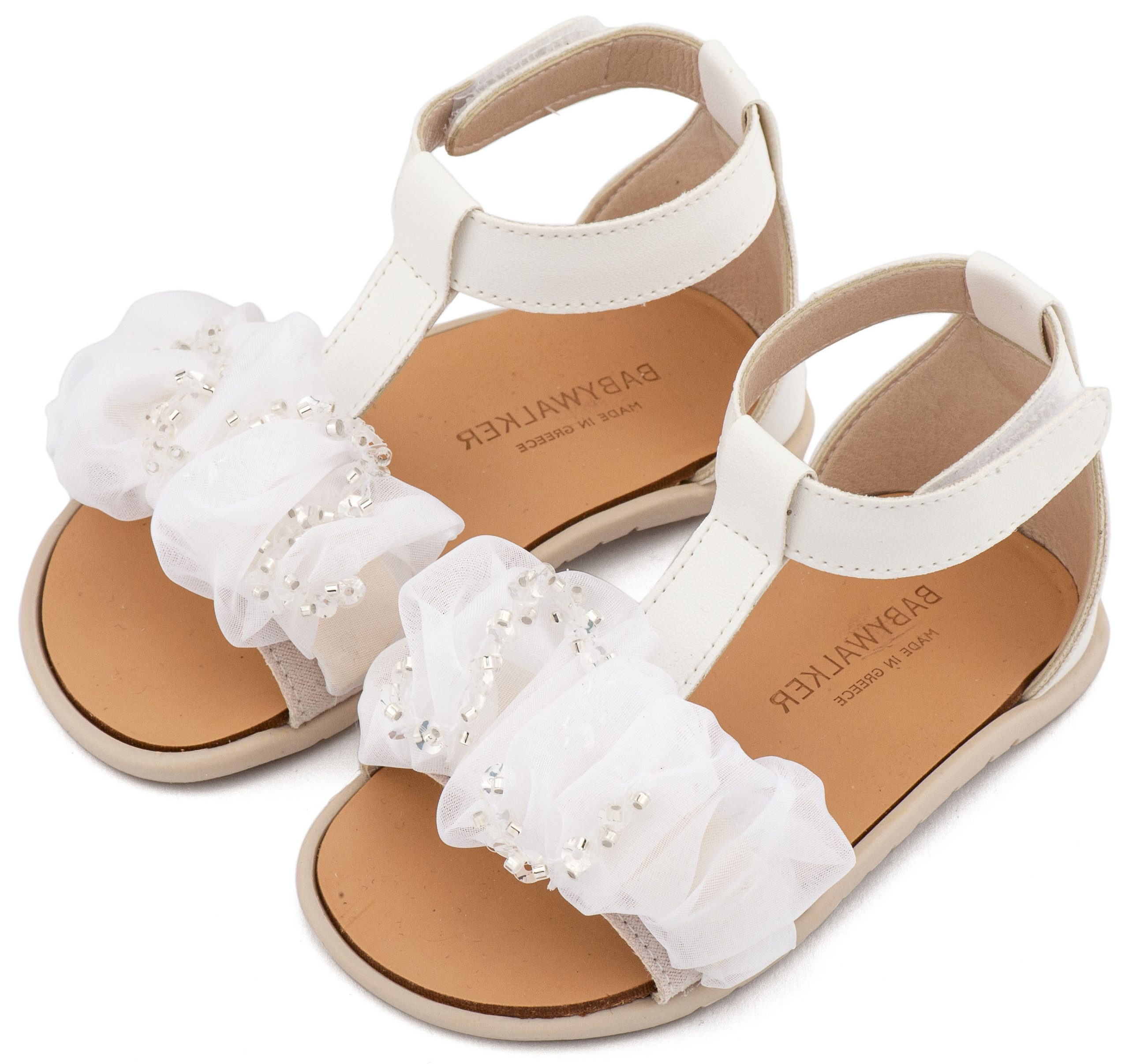 BS3601-WHITE-BABYWALKER Πέδιλο με Διακοσμητικό Οργάντζας BS3601 Λευκό - Image 1