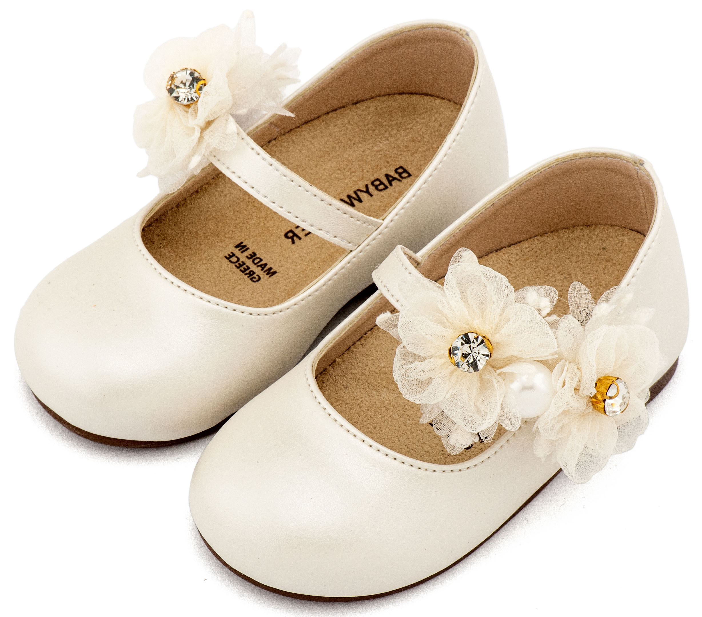 BS3604-IVORY-BABYWALKER Γοβάκι Μονή Μπαρέτα με Διακοσμητικό Οργάντζας BS3604 Εκρού - Image 1