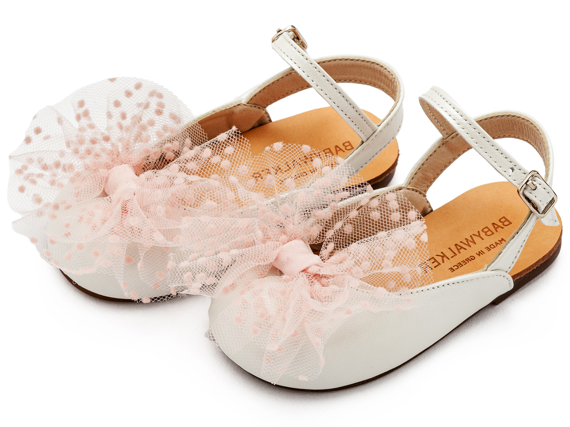 BW4859-IVORY-PINK-BABYWALKER Γαλλικό Σαμπό με Χειροποίητο Τούλινο Φιόγκο BW4859 Εκρού Ροζ - Image 1