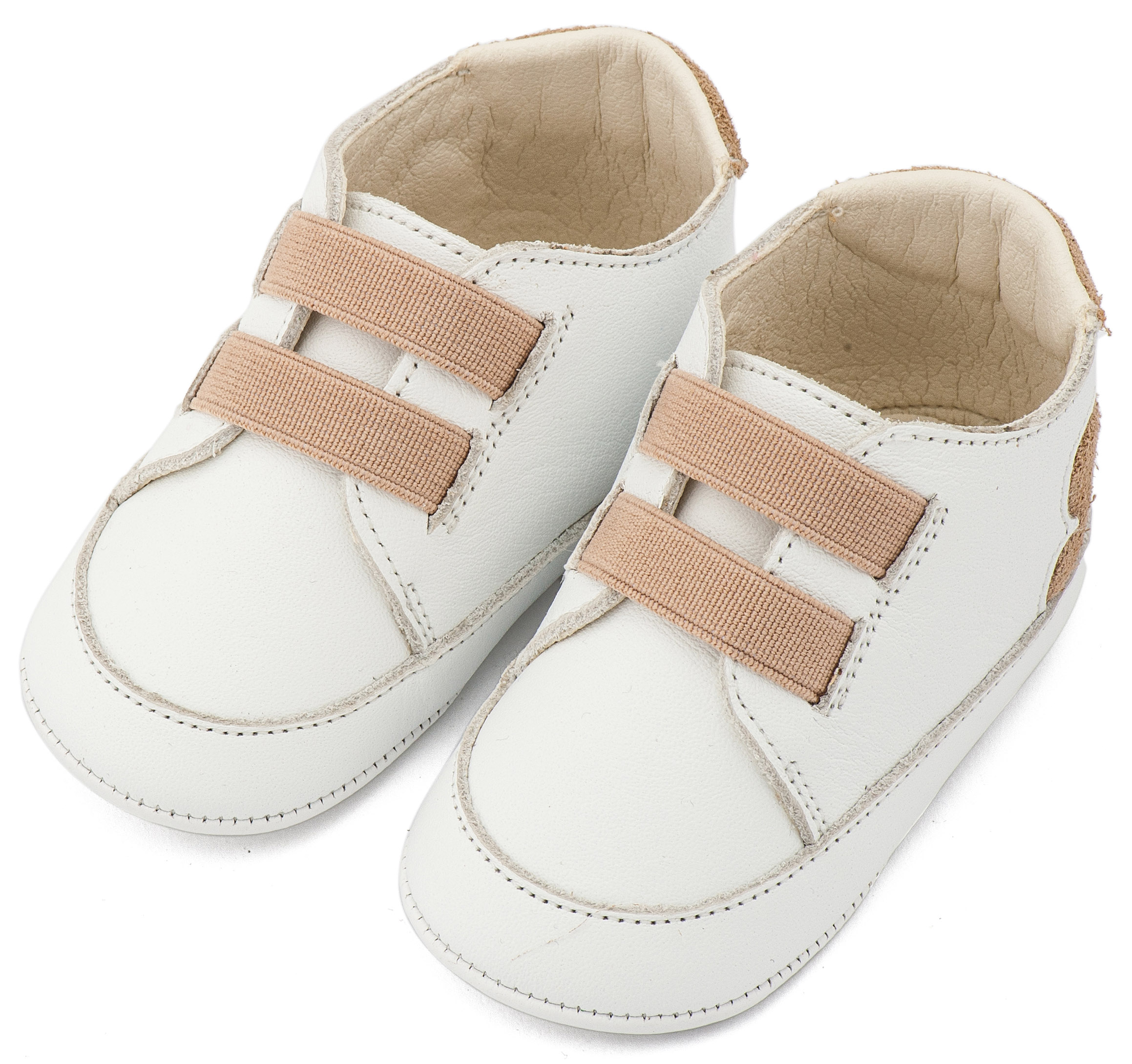 MI1137-WHITE-BEIGE-BABYWALKER Παντοφλέ Σνικερ με Λάστιχάκια MI1137 Λευκό Μπεζ - Image 1