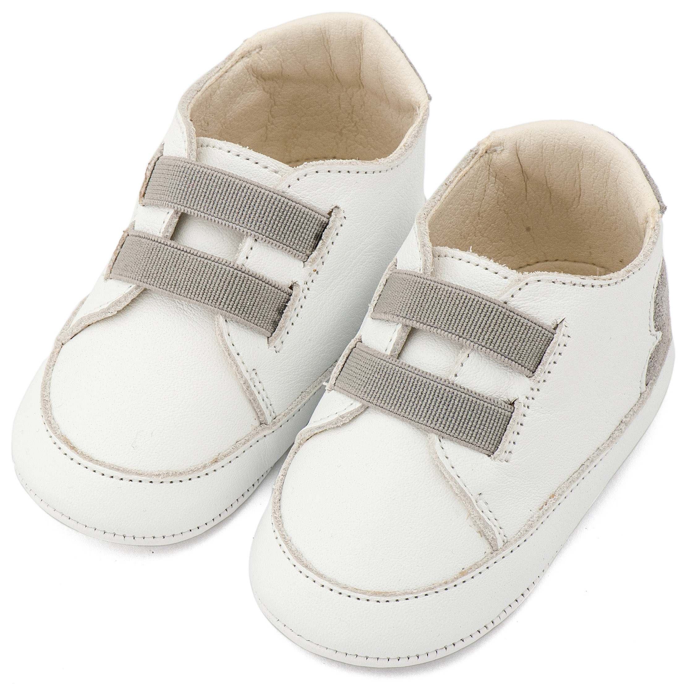 MI1137-WHITE-GREY-BABYWALKER Παντοφλέ Σνικερ με Λάστιχάκια MI1137 Λευκό Γκρι - Image 1