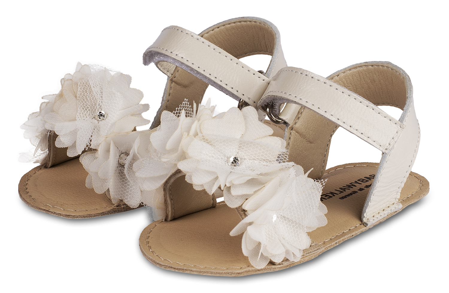 MI1633-IVORY-BABYWALKER Πέδιλο με Chiffon Λουλούδια MI1633 Εκρού - Image 1