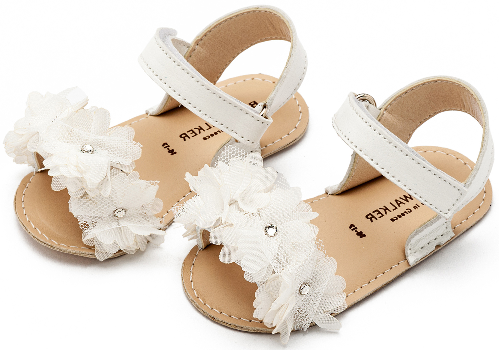 MI1633-WHITE-BABYWALKER Πέδιλο με Chiffon Λουλούδια MI1633 Λευκό - Image 1