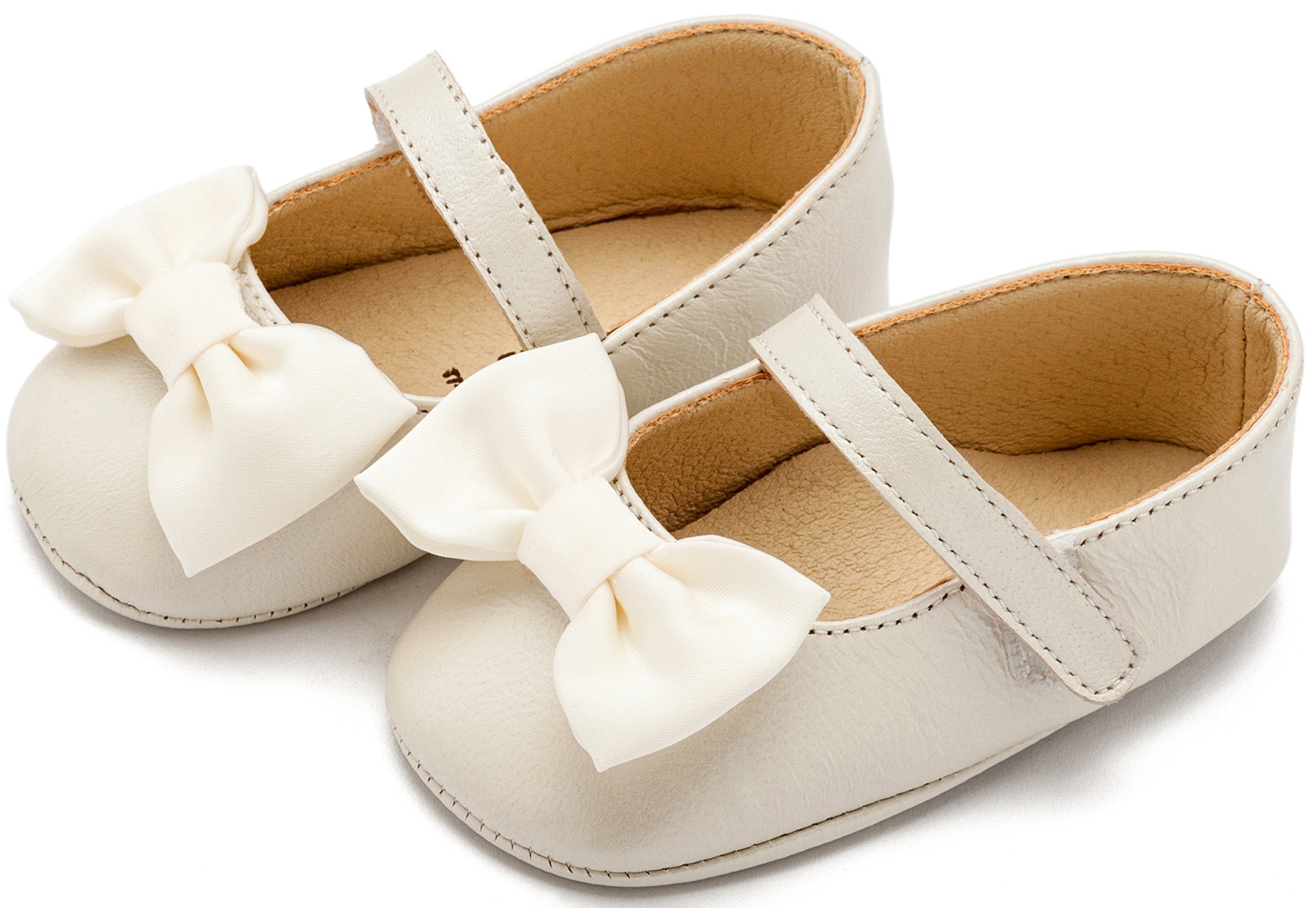 MI1646-IVORY-BABYWALKER Γοβάκι Μονή Μπαρέτα με Υφασμάτινο Χειροποίητο Φιογκάκι MI1646 Εκρού - Image 1