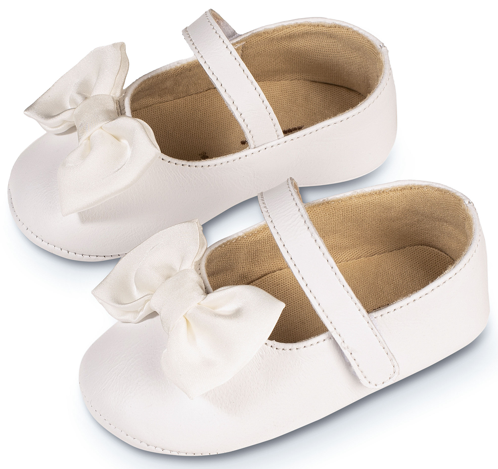 MI1646-WHITE-BABYWALKER Γοβάκι Μονή Μπαρέτα με Υφασμάτινο Χειροποίητο Φιογκάκι MI1646 Λευκό - Image 1