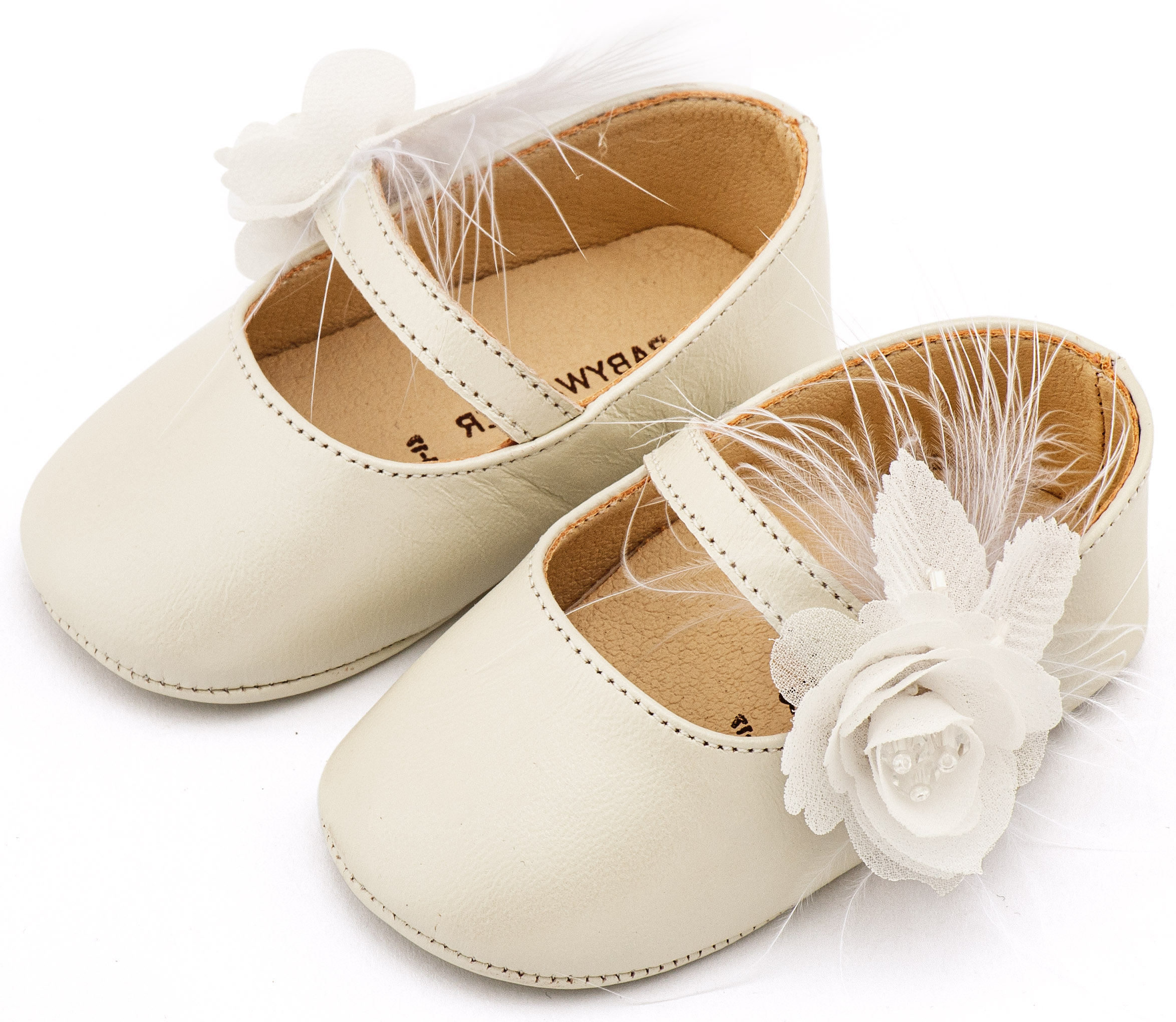 MI1664-IVORY-BABYWALKER Γοβάκι Μονή Μπαρέτα Διακοσμημένο με Λουλούδι και Πούπουλα MI1664 Εκρού - Image 1