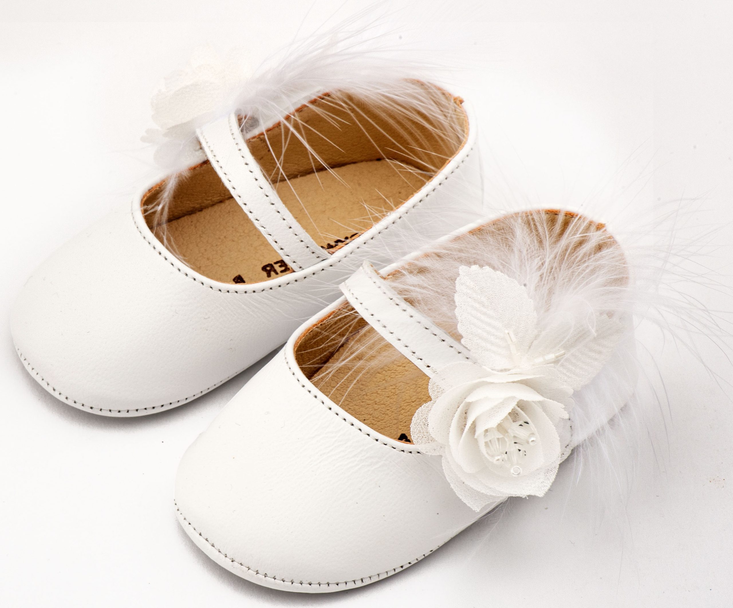 MI1664-WHITE-BABYWALKER Γοβάκι Μονή Μπαρέτα Διακοσμημένο με Λουλούδι και Πούπουλα MI1664 Λευκό - Image 1