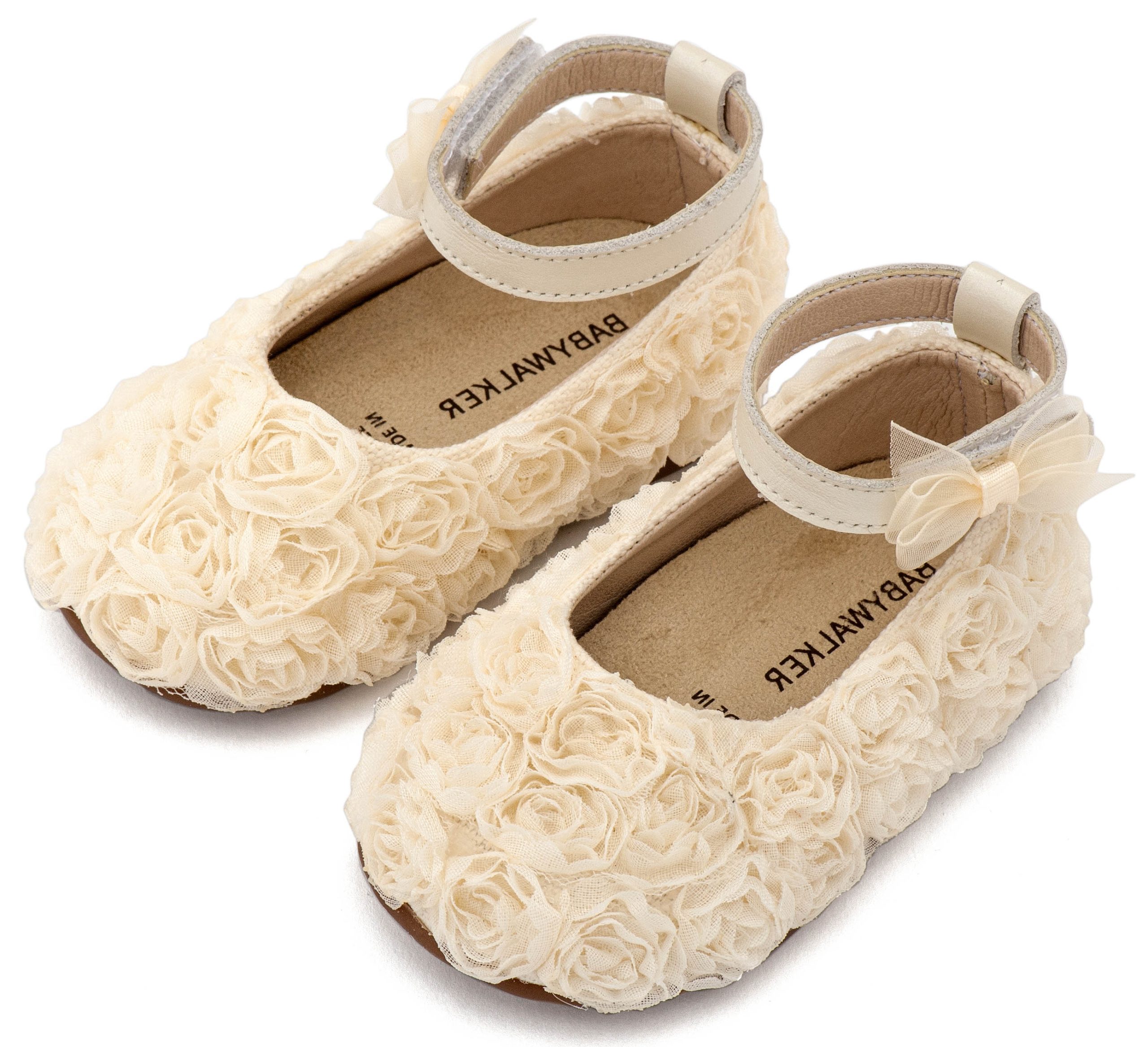 PRI2654-IVORY-BABYWALKER Μπαλαρίνα Διακοσμημένη με Chiffon Λουλούδια PRI2654 Εκρού - Image 1