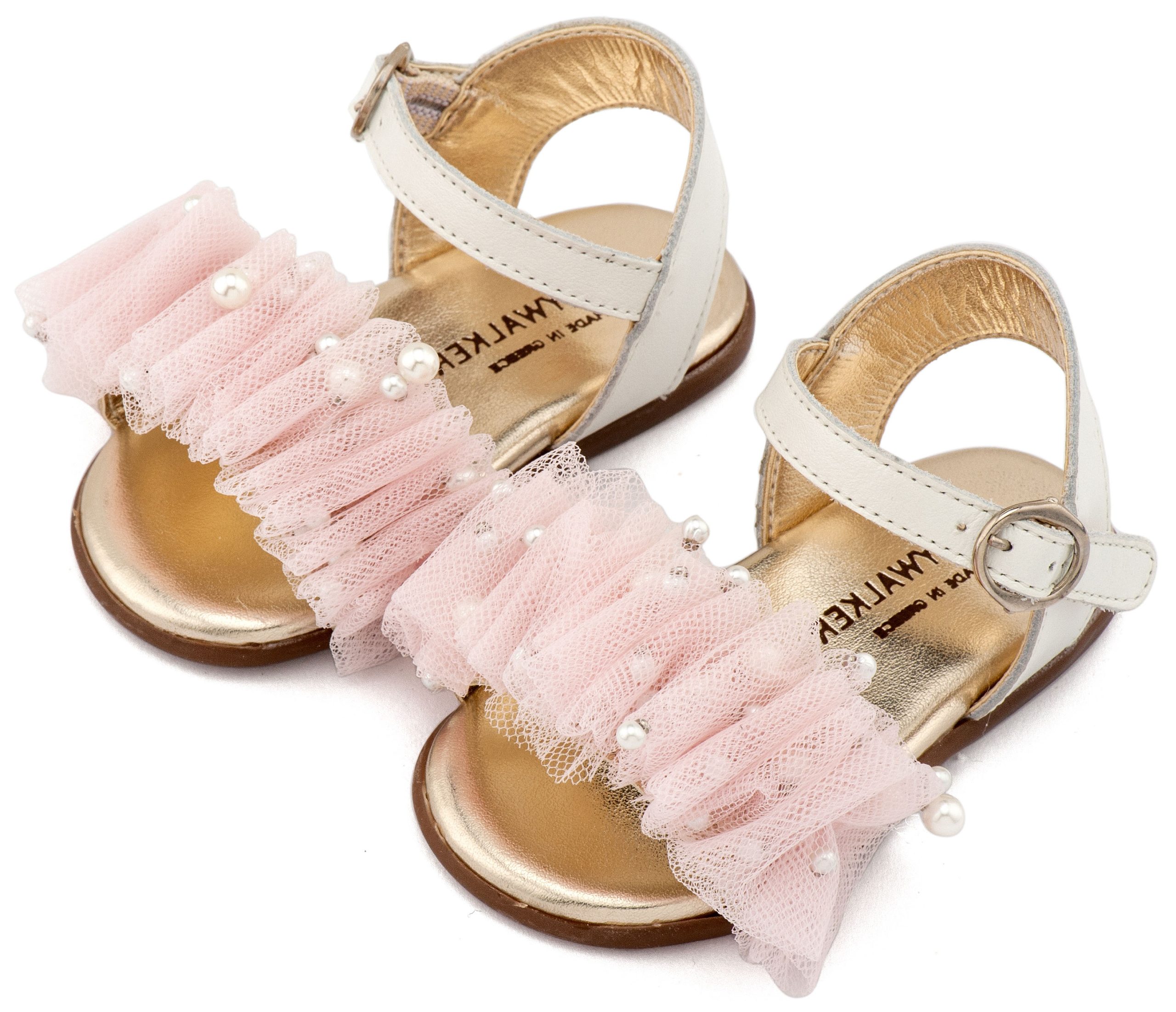 PRI2656-IVORY-PINK-BABYWALKER Πέδιλο με Χειροποίητο Διακοσμητικό απο Τούλι και PRI2656 Εκρού Ροζ - Image 1