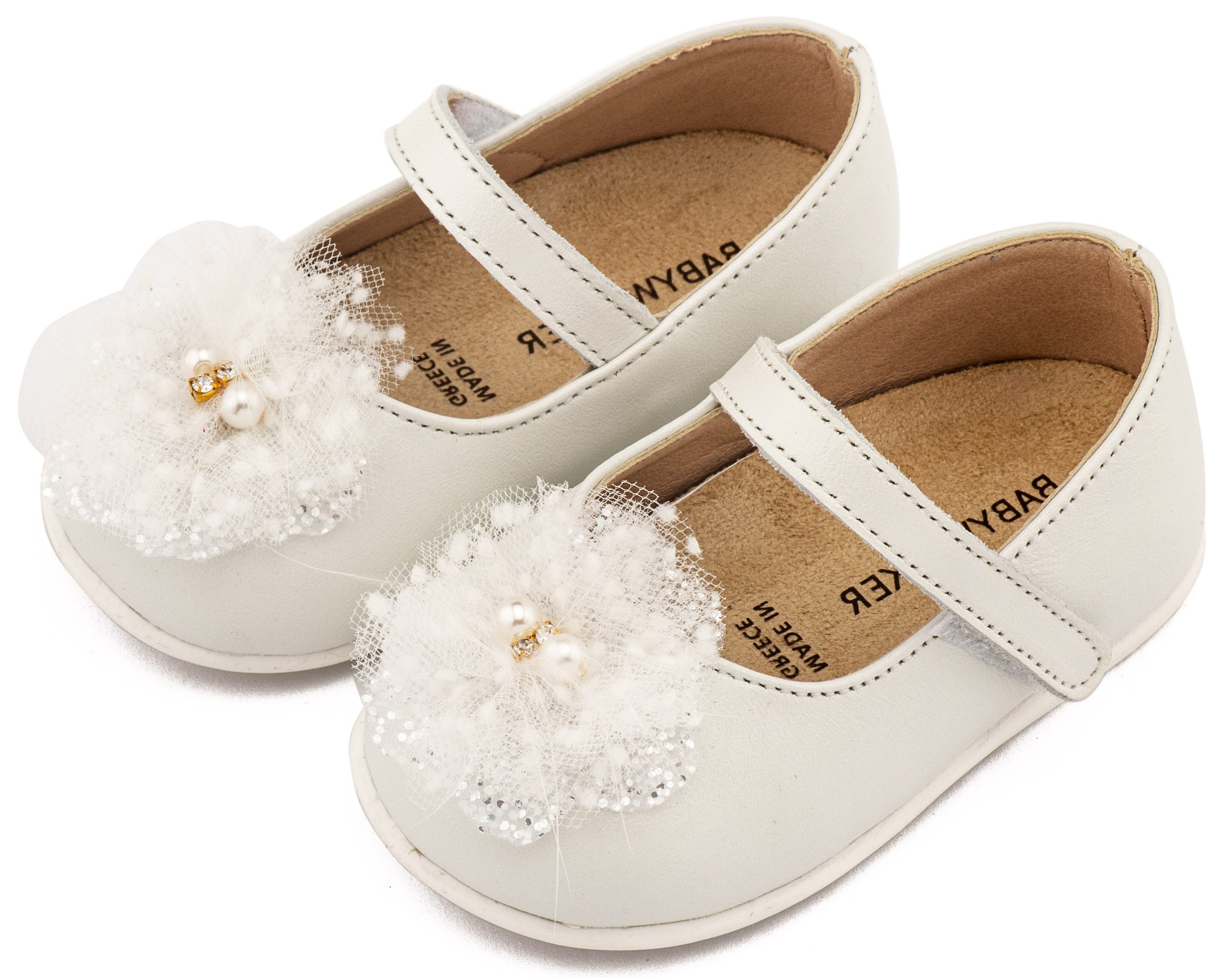 PRI2660-IVORY-BABYWALKER Γοβάκι Μονή Μπαρέτα Χειροποίητο Διακοσμητικό απο Τούλι PRI2660 Εκρού - Image 1