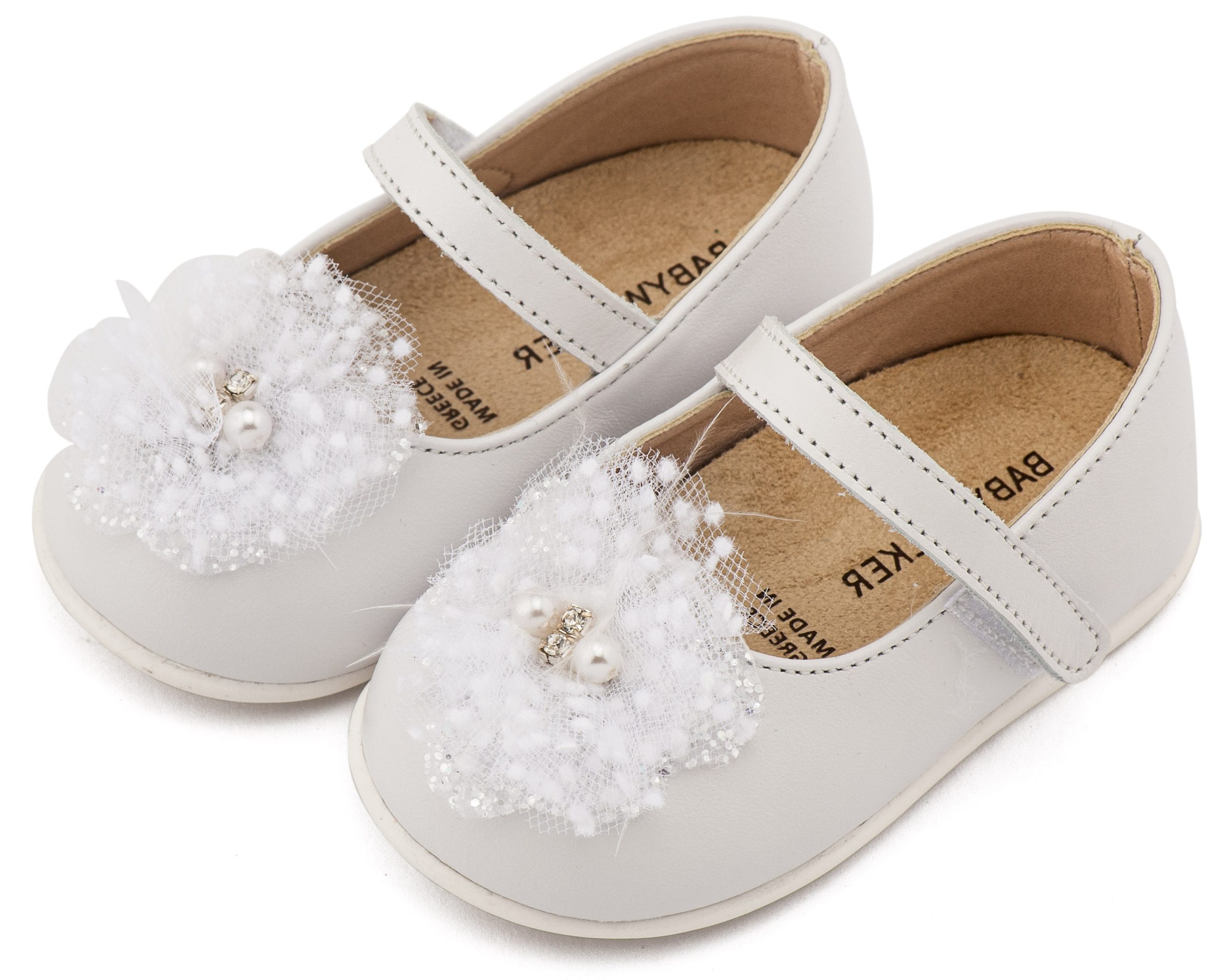 PRI2660-WHITE-BABYWALKER Γοβάκι Μονή Μπαρέτα Χειροποίητο Διακοσμητικό απο Τούλι PRI2660 Λευκό - Image 1