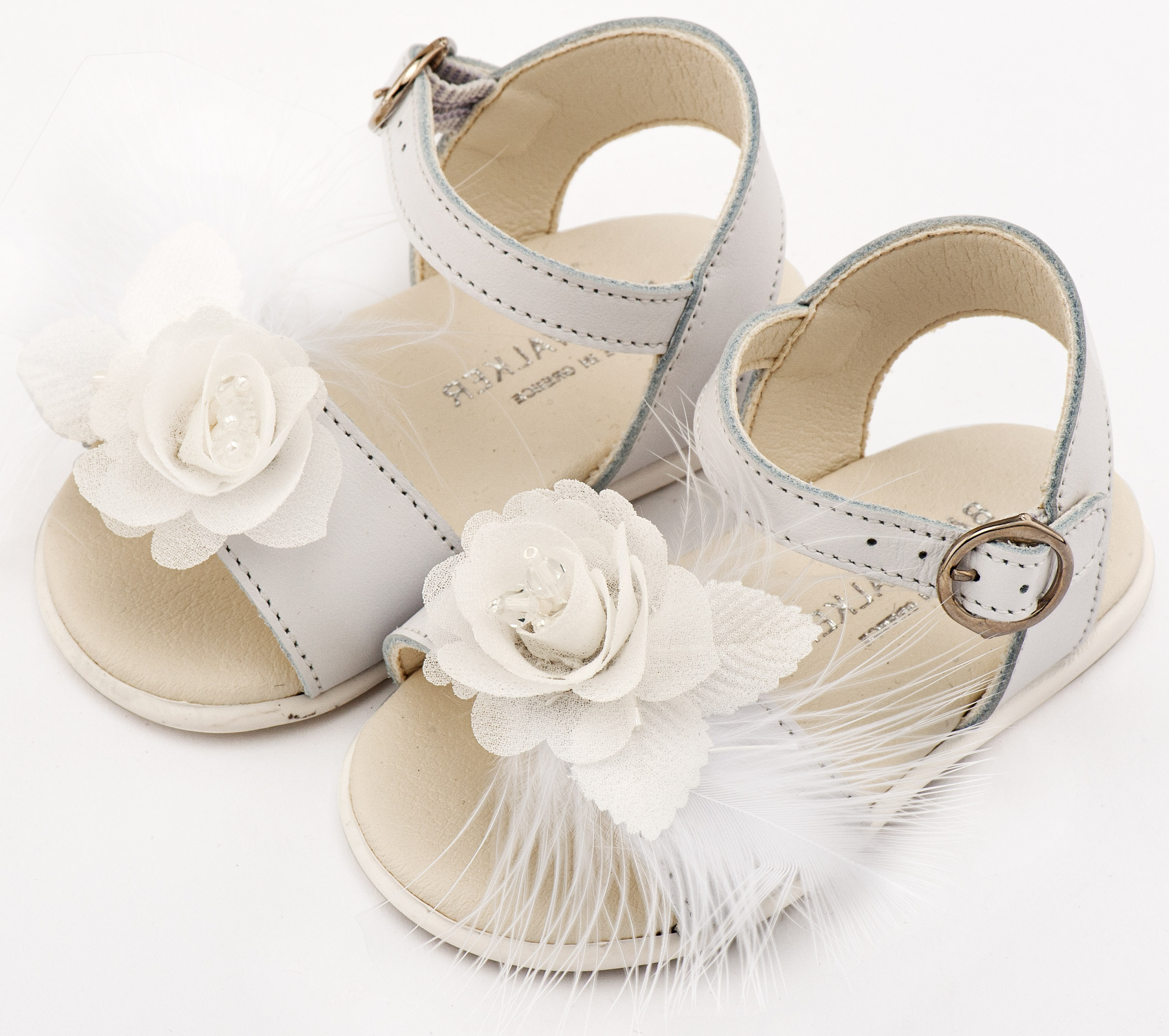 PRI2662-WHITE-BABYWALKER Πέδιλο Διακοσμημένο με Χειροποίητο Λουλούδι με Πούπουλα PRI2662 Λευκό - Image 1