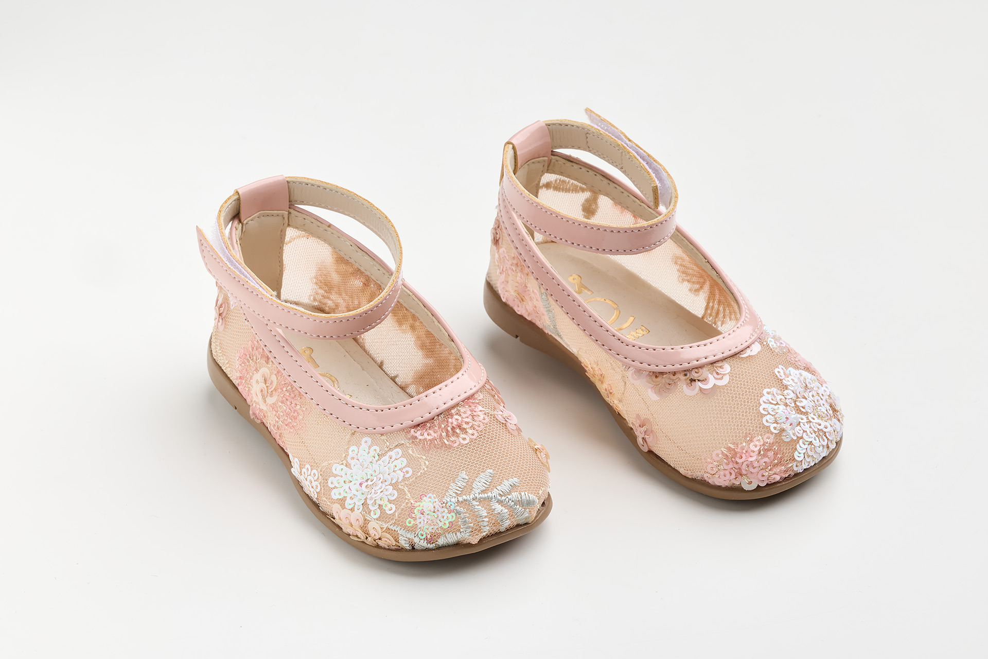 K679P Μπαλαρίνα περπατήματος σε dusty pinK δέρμα και διαφάνεια κεντημένη με παγιέτες - Image 1