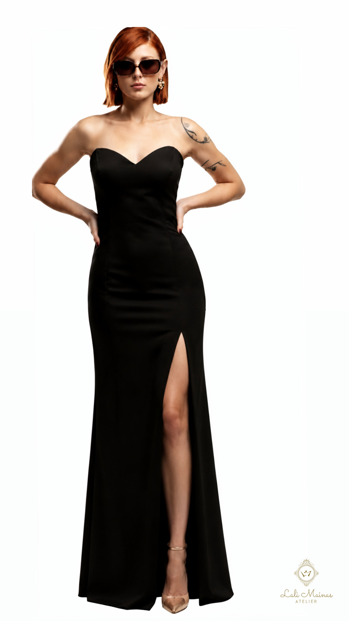 MAXI DRESS BLACK (1) Επίσημο Maxi Φόρεμα Σατέν – Στράπλες με Σκίσιμο - Image 1