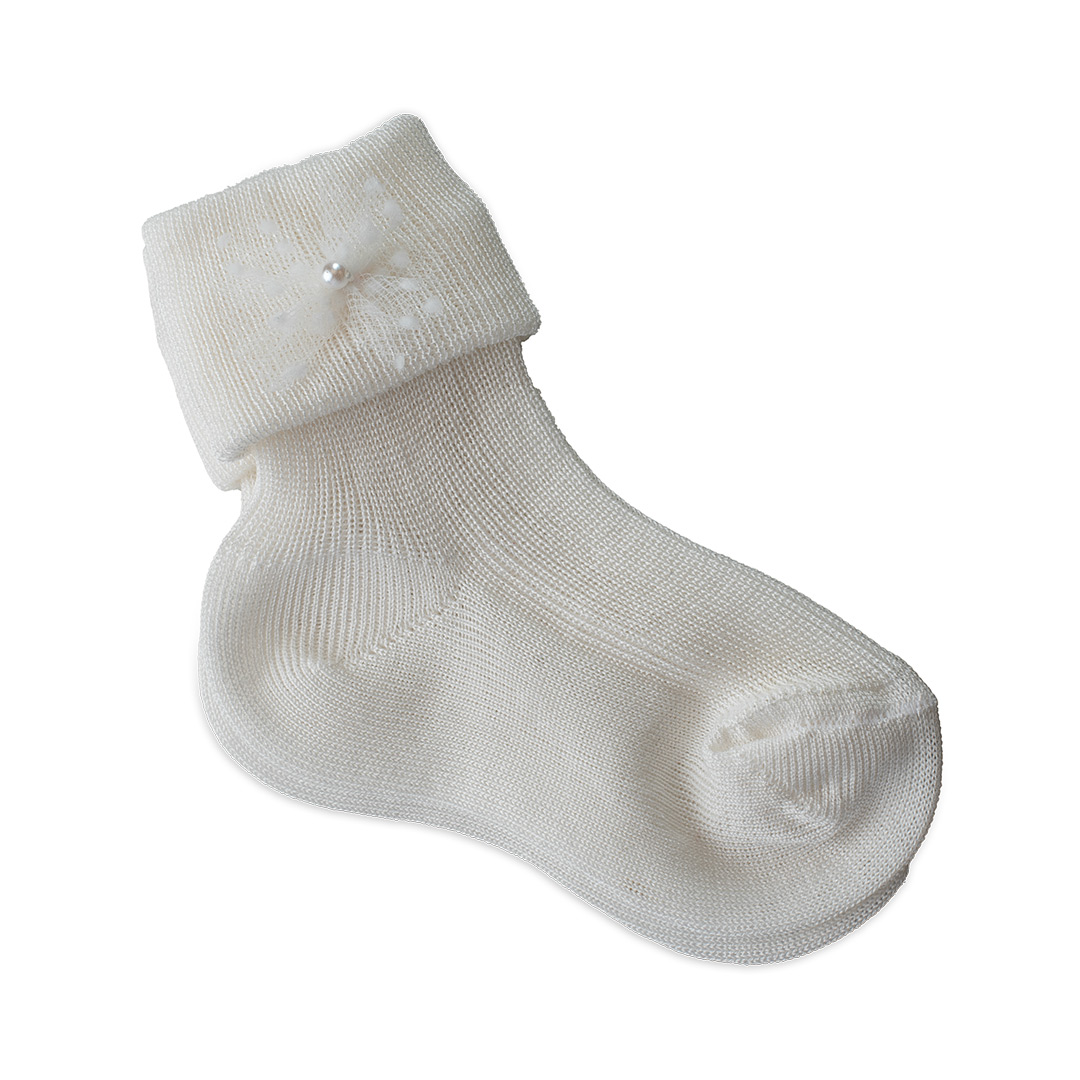 SOCK9003 IVORY Βαμβακερές Κάλτσες για Βαπτιστικό Σετ | Ivory - Image 1